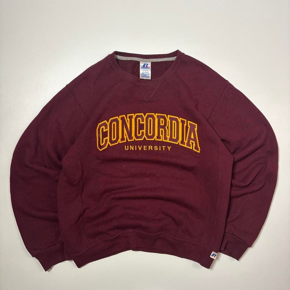Burgundy Y2k Concordia University Russell Athletic Crewneck Sweatshirt - Small
